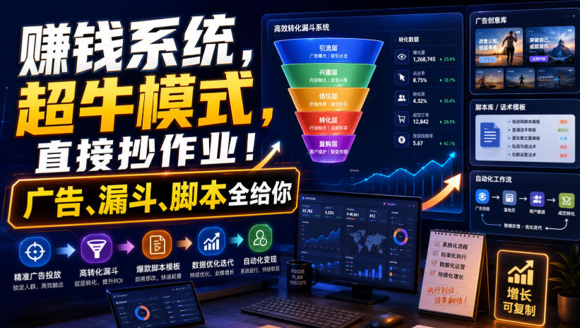 賺钱系统，超牛模式，直接抄作业！广告、漏斗、脚本全给你【原创双语字幕】-179创客网