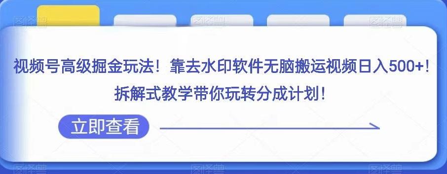 视频号高级掘金玩法，靠去水印软件无脑搬运视频日入500+，拆解式教学带你玩转分成计划【揭秘】-179创客网
