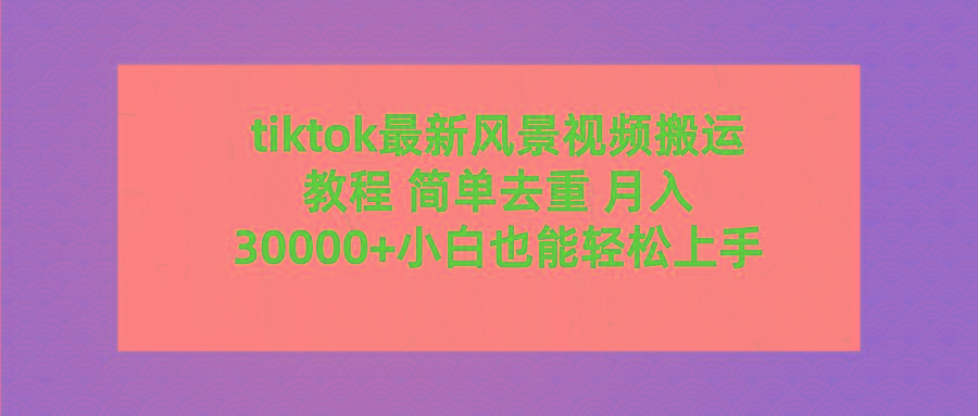 (9804期)tiktok最新风景视频搬运教程 简单去重 月入30000+附全套工具-179创客网