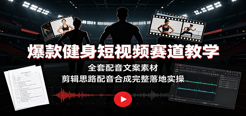 爆款健身短视频赛道教学：全套配音文案素材，剪辑思路配音合成完整落地实操-179创客网