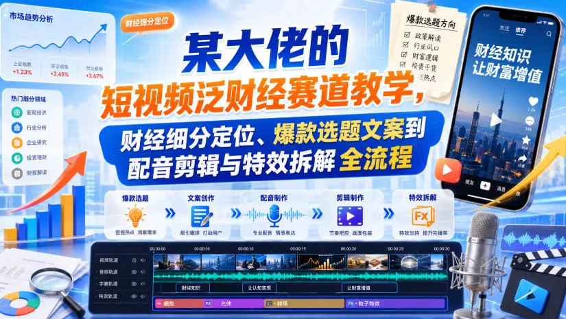某大佬的短视频泛财经赛道教学，财经细分定位、爆款选题文案到配音剪辑与特效拆解全流程-179创客网