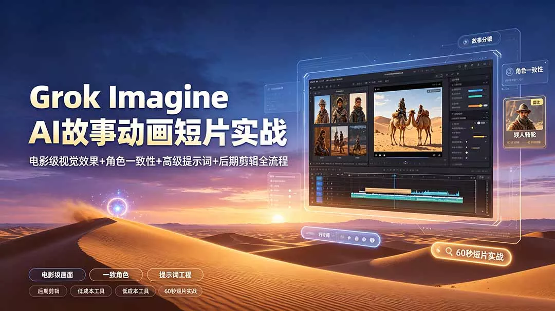 Grok Imagine AI故事动画短片实战：电影级视觉效果+角色一致性+高级提示词+后期剪辑全流程-179创客网