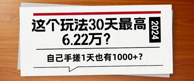 这个玩法30天最高6.22万？自己手搓1天也有1000+？-179创客网