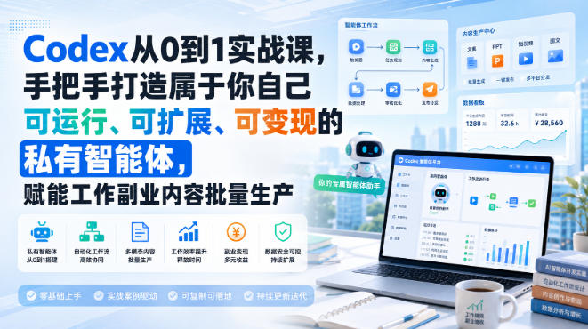 Codex从0到1实战课，手把手打造属于你自己可运行、可扩展、可变现的私有智能体，赋能工作副业内容批量生产-179创客网