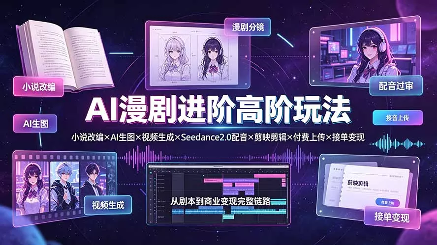 AI漫剧进阶高阶玩法：小说改编×AI生图×视频生成×Seedance2.0配音×剪映剪辑×付费上传×接单变现-179创客网