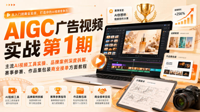 AIGC广告视频实战第1期，主流AI视频工具实操、品牌案例深度拆解、赛事参赛、作品集包装商业接单方面教程-179创客网