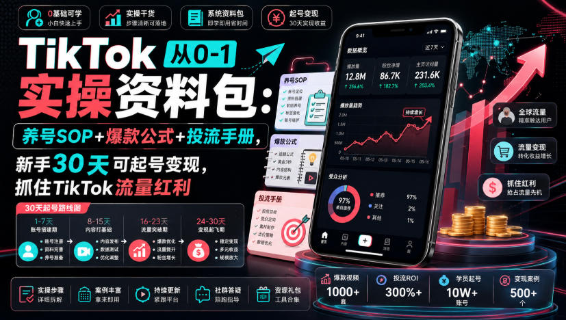 TikTok从0-1实操资料包：养号SOP+爆款公式+投流手册，新手30天可起号变现，抓住TikTok流量红利-179创客网