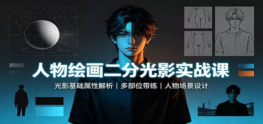 人物绘画二分光影实战课：光影基础属性解析，多部位带练，人物场景设计-179创客网