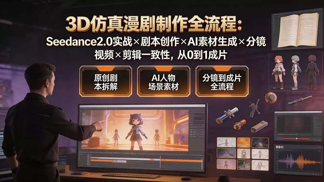 3D仿真漫剧制作全流程：Seedance2.0实战×剧本创作×AI素材生成×分镜视频×剪辑一致性，从0到1成片-179创客网