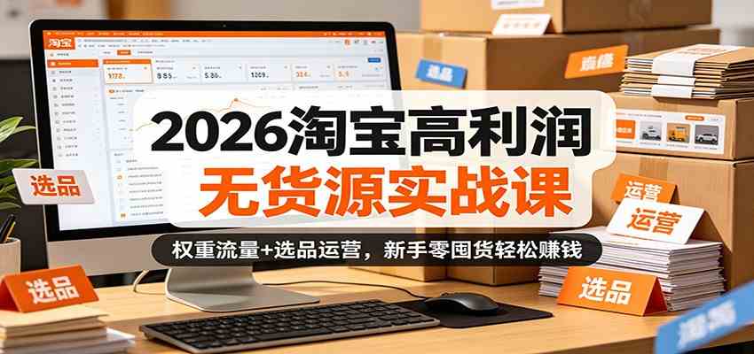 2026淘宝高利润无货源实战课：权重流量+选品运营，新手零囤货轻松赚钱-179创客网