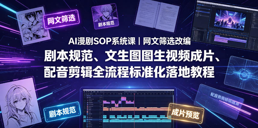 AI漫剧SOP系统课｜网文筛选改编、剧本规范、文生图图生视频成片、配音剪辑全流程标准化落地教程（更新0810）-179创客网