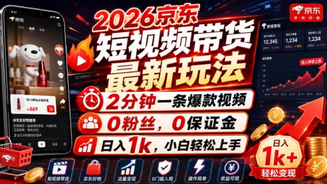 2026京东短视频带货最新玩法，2分钟一条爆款视频，0粉丝，0保证金，日入1k，小白轻松上手【揭秘】-179创客网