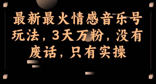 最新最火情感音乐号玩法，3天万粉，没有废话，只有实操-179创客网