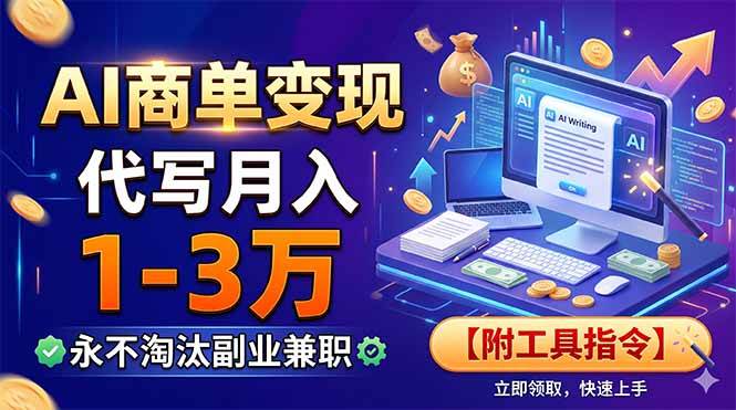 （19102期）AI商单变现，靠代写月入1-3万，永不淘汰副业兼职【附工具指令】-179创客网