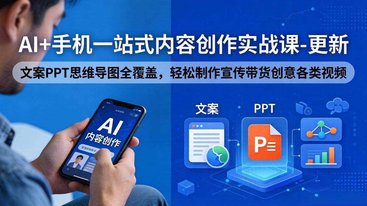 AI+手机一站式内容创作实战课-更新，文案PPT思维导图全覆盖，轻松制作宣传带货创意各类视频-179创客网