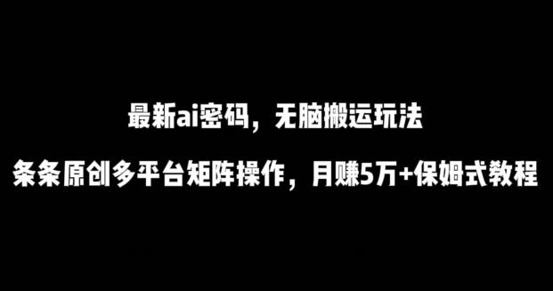 最新ai流量密码，傻瓜式搬运玩法，条条原创，多平台矩阵操作，月赚5万+保姆式教程【揭秘】-179创客网