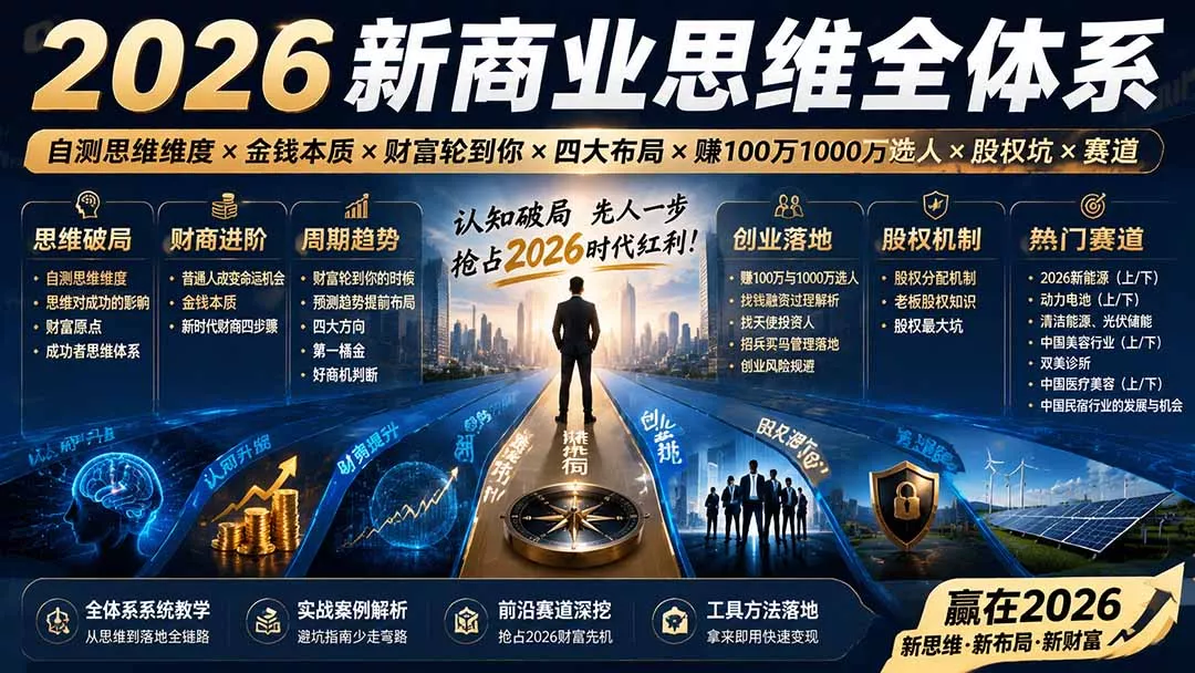 2026新商业思维全体系：自测思维维度×金钱本质×财富轮到你×四大布局×赚100万1000万选人×股权坑×赛道-179创客网