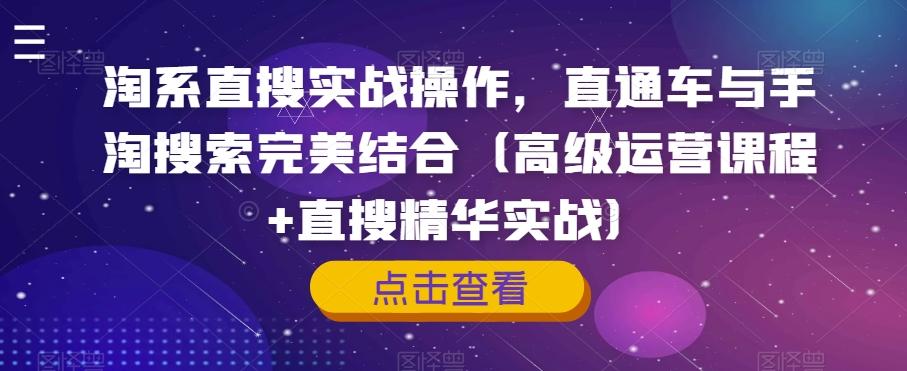 淘系直搜实战操作，直通车与手淘搜索完美结合（高级运营课程+直搜精华实战）-179创客网