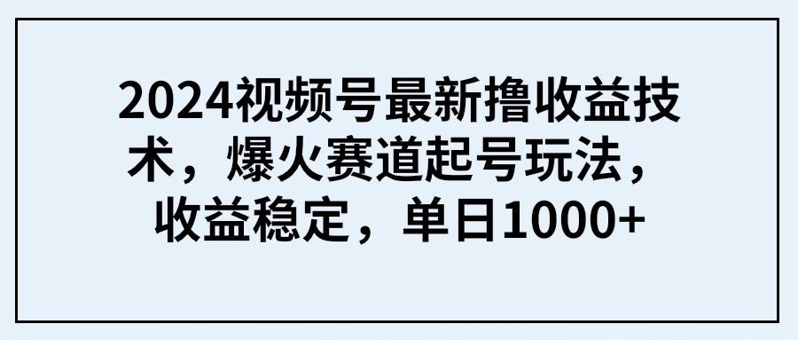 (9651期) 2024视频号最新撸收益技术，爆火赛道起号玩法，收益稳定，单日1000+-179创客网