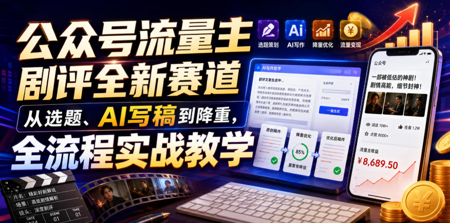 公众号流量主剧评全新赛道，从选题、AI写稿到降重，全流程实战教学-179创客网