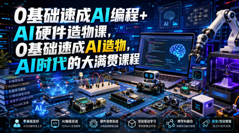 0基础速成AI编程+AI硬件造物课，0基础速成AI造物，AI时代的大满贯课程-179创客网