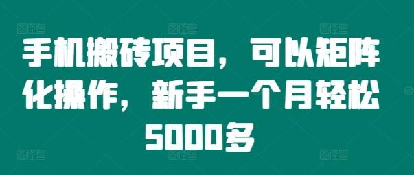 手机搬砖项目，可以矩阵化操作，新手一个月轻松5000多-179创客网