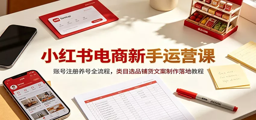 小红书电商新手运营课：账号注册养号全流程，类目选品铺货文案制作落地教程-179创客网