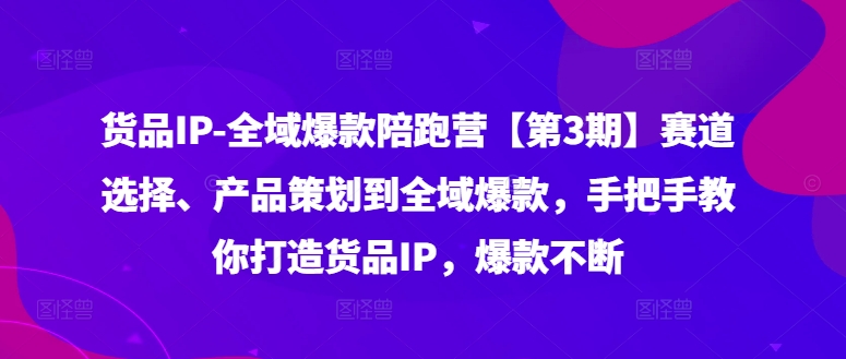 货品IP全域爆款陪跑营【第3期】赛道选择、产品策划到全域爆款，手把手教你打造货品IP，爆款不断-179创客网