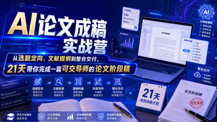 AI论文成稿实战营，从选题定向、文献提纲到整合交付，21天带你完成一篇可交导师的论文阶段稿-179创客网