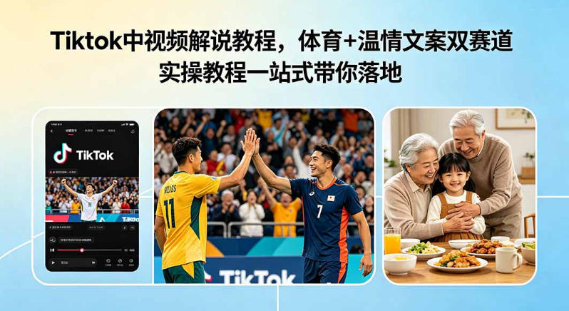 Tiktok中视频解说教程，体育+温情文案双赛道实操教程一站式带你落地，教你出海賺美刀-179创客网
