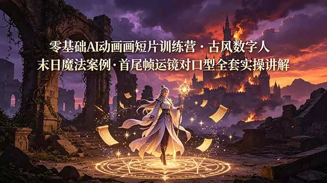 零基础AI动画短片训练营，古风数字人末日魔法案例，首尾帧运镜对口型全套实操讲解-179创客网