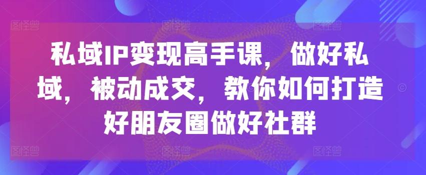 私域IP变现高手课，做好私域，被动成交，教你如何打造好朋友圈做好社群-179创客网