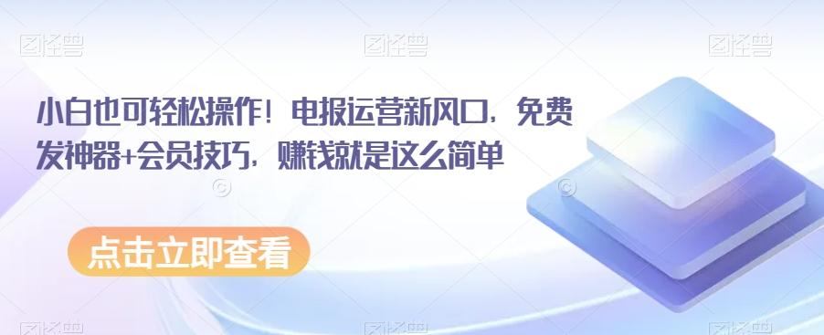 小白也可轻松操作！电报运营新风口，免费发神器+会员技巧，赚钱就是这么简单-179创客网