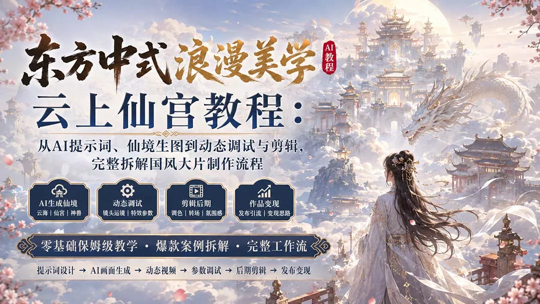 东方中式浪漫美学云上仙宫教程：从AI提示词、仙境生图到动态调试与剪辑，完整拆解国风大片制作流程-179创客网