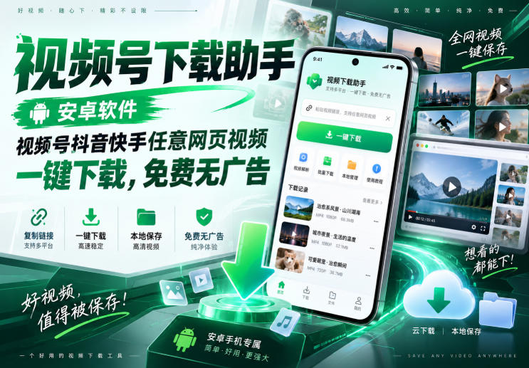 视频号下载助手，安卓软件，视频号抖音快手任意网页视频，一键下载，免费无广告-179创客网