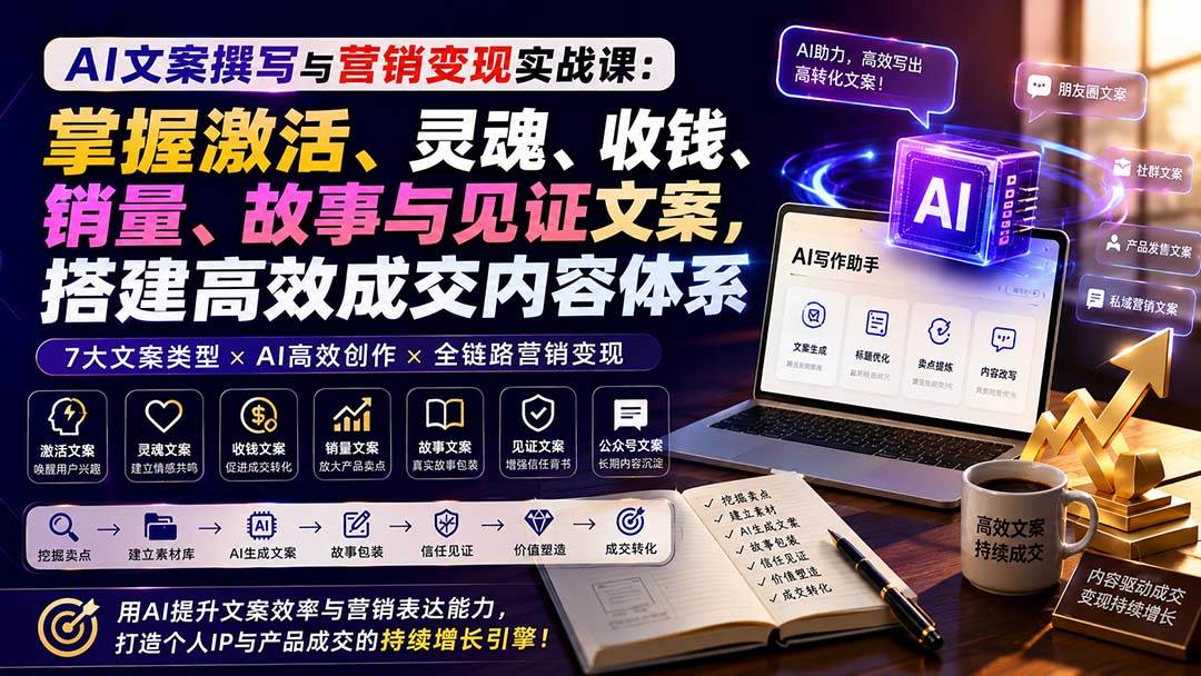 （20126期）AI文案撰写与营销变现实战课：掌握激活、灵魂、收钱、销量、故事与见证文案，搭建高效成交内容体系-179创客网
