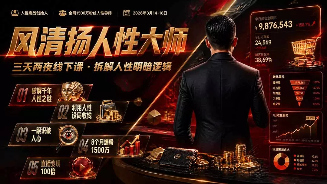风清扬人性大师-三天两夜3月14-16线下课2026年｜拆解人性明暗逻辑，识人避坑，千万粉涨粉+直播百倍变现实战教学-179创客网