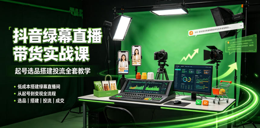 某社群抖音绿幕直播带货实战课，起号选品搭建投流全套教学，低成本搭建绿幕直播间-179创客网