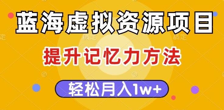 蓝海虚拟资源项目，提升记忆力方法，多种变现方式，轻松月入1w+【揭秘】-179创客网