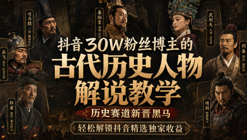 抖音30W粉丝博主的古代历史人物解说教学，历史赛道新晋黑马，轻松解锁抖音精选独家收益-179创客网
