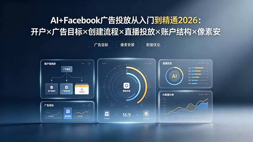 AI+Facebook广告投放从入门到精通2026：开户×广告目标×创建流程×直播投放×账户结构×像素安装×AI赋能-179创客网