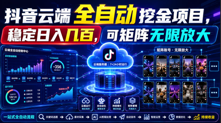Dy云端全自动挖金项目，稳定日入几百，可矩阵无限放大！【揭秘】-179创客网
