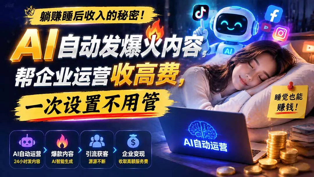躺赚睡后收入的秘密！AI 自动发爆火内容，帮企业运营收高费，一次设置不用管【原创双语字幕】-179创客网