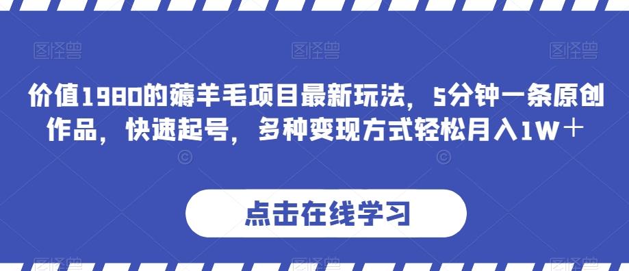 价值1980的薅羊毛项目最新玩法，5分钟一条原创作品，快速起号，多种变现方式轻松月入1W＋【揭秘】-179创客网