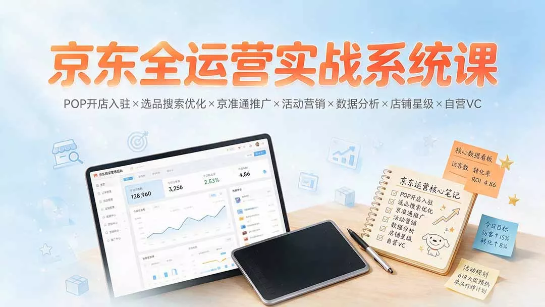 京东全运营实战系统课：POP开店入驻×选品搜索优化×京准通推广×活动营销×数据分析×店铺星级×自营VC-179创客网