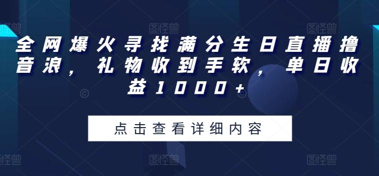 全网爆火寻找满分生日直播撸音浪，礼物收到手软，单日收益1000+【揭秘】-179创客网