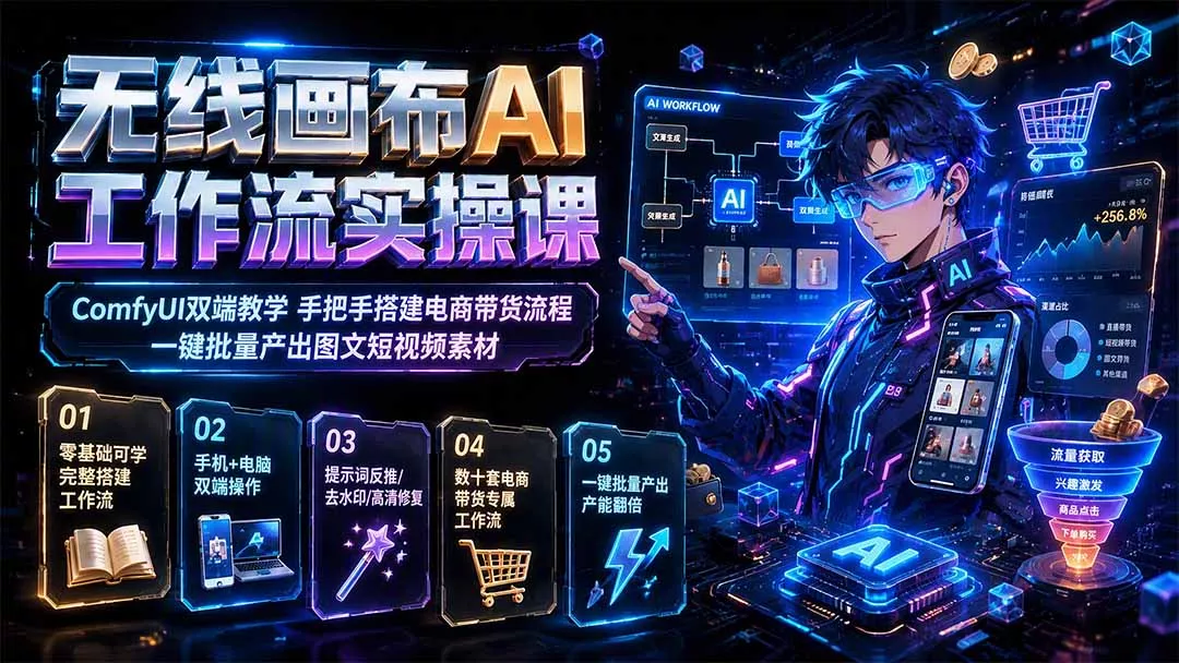 无线画布AI工作流实操课｜ComfyUI双端教学，手把手搭建电商带货流程，一键批量产出图文短视频素材-179创客网