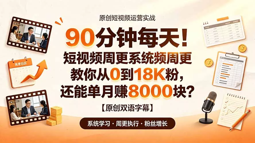 90 分钟每天！短视频周更系统教你从 0 到 18K 粉，还能单月赚 8000 块？【原创双语字幕】-179创客网