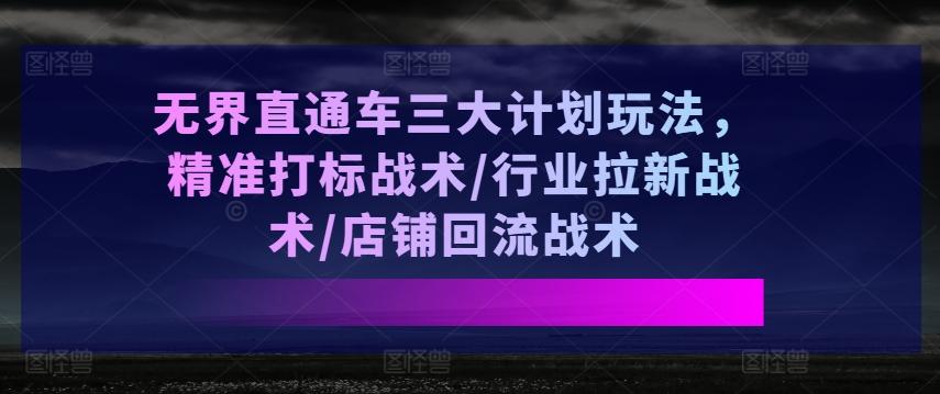 无界直通车三大计划玩法，精准打标战术/行业拉新战术/店铺回流战术-179创客网