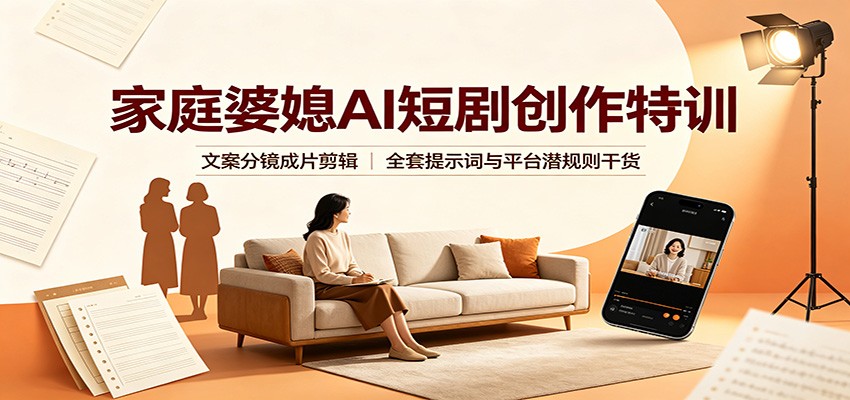 家庭婆媳AI短剧创作特训：文案分镜成片剪辑，全套提示词与平台潜规则干货-179创客网